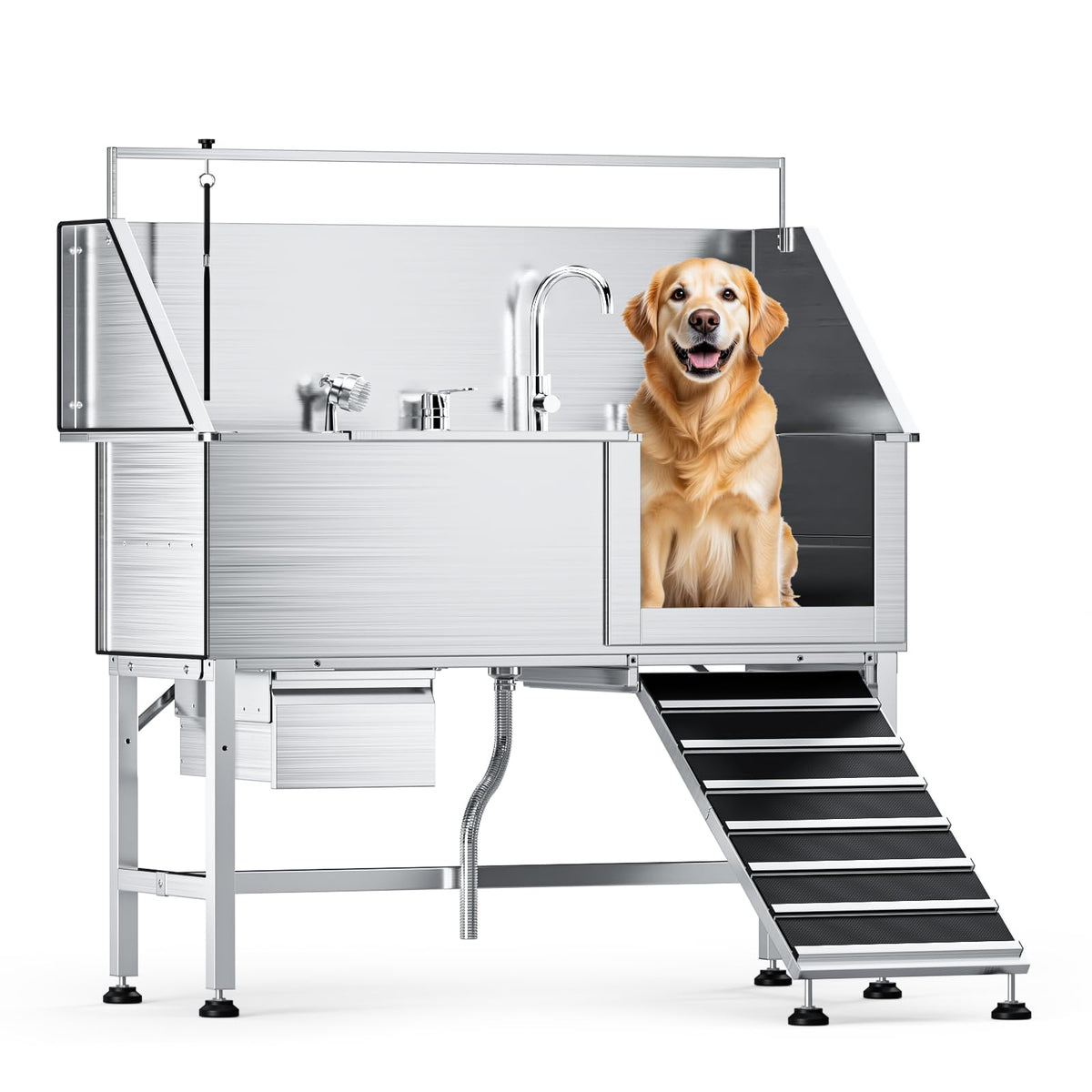 56" Dog Washing Station, 304 Stainless Steel, 600 lb, Side Ramp