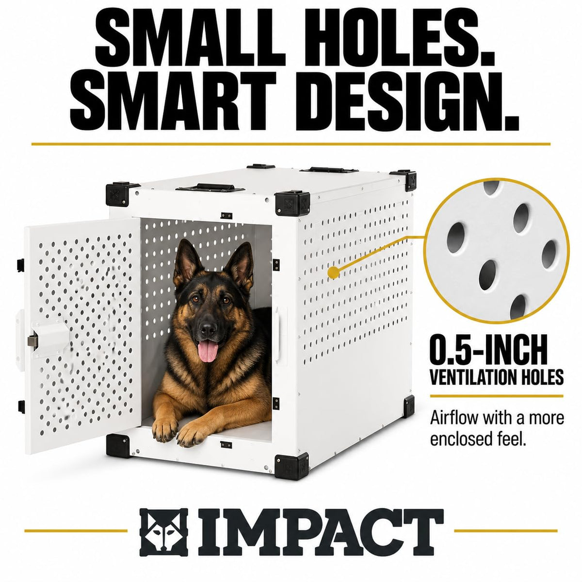 Impact High Anxiety Dog Crate - Escape Proof Kennel (White, 34")