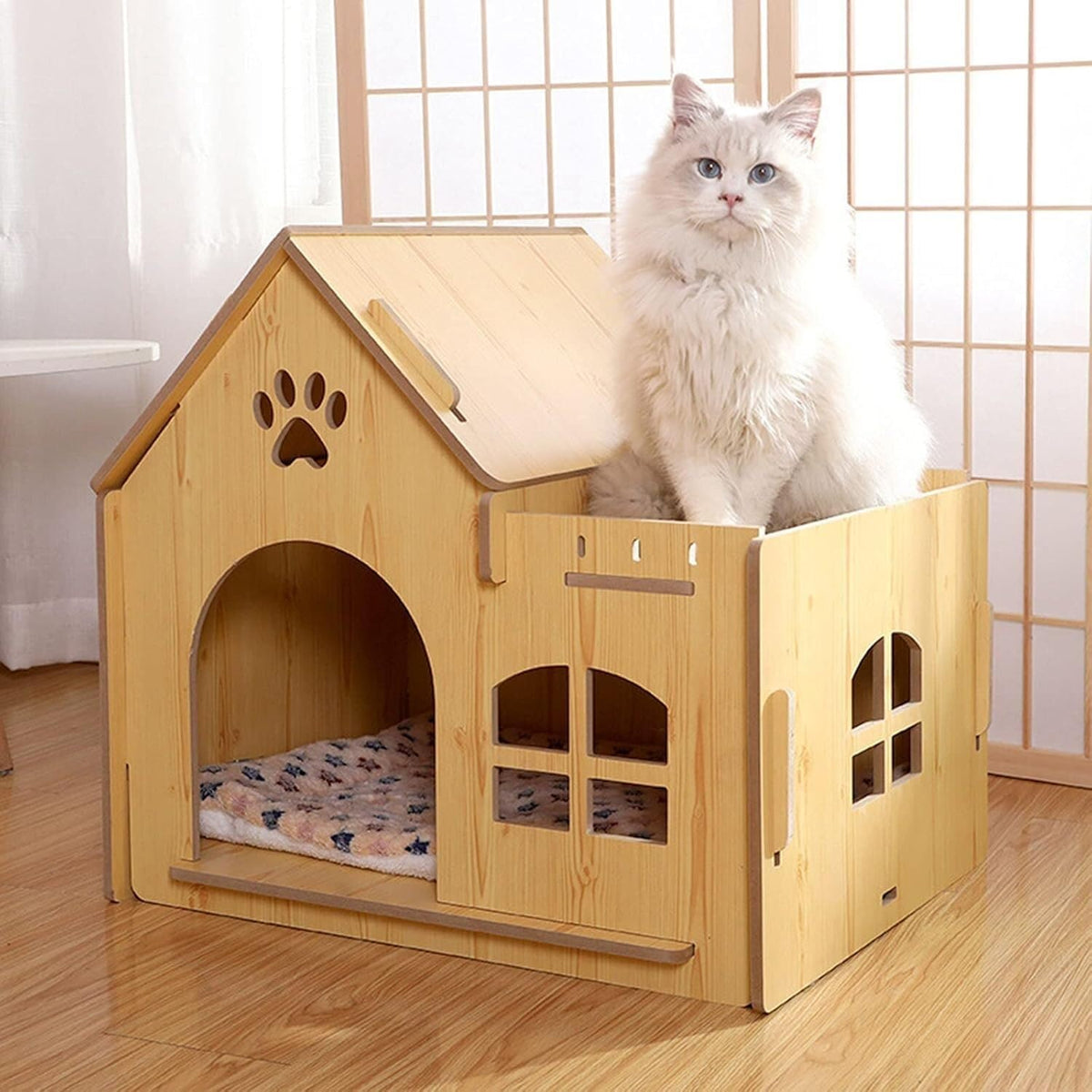 Pet House Outdoor Wooden Pet House Outdoor Pet Kennel House Type Cottage Four Seasons Pet Kennel Pet Supplies，Without Door