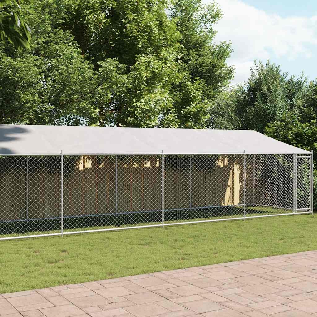 Grey Galvanized Steel Dog Cage 32.8x6.6x6.6 ft Durable Outdoor Enclosure with Roof and Lockable Doors for Secure Pet Play Area Weatherproof and Easy Maintenance