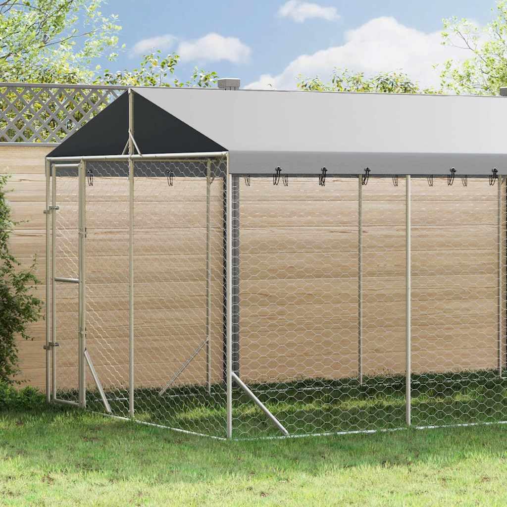 Outdoor Dog Kennel with Roof, 6.6x32.8x8.2ft Galvanized Steel Enclosure for Pets, Large Exercise Playpen for Dogs Chickens Rabbits with Lockable Door