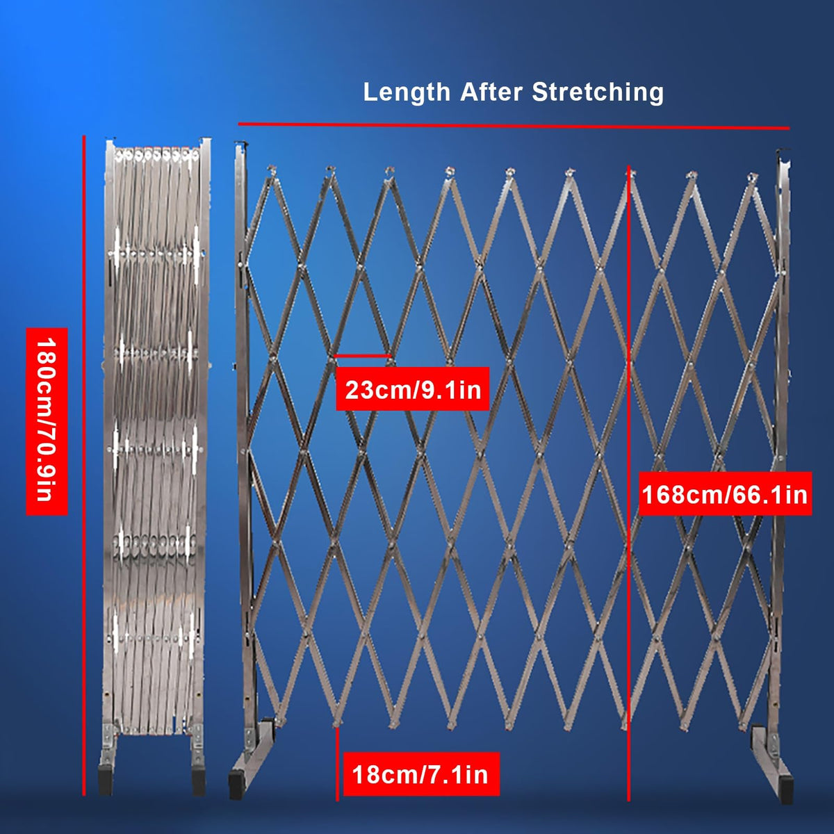 Flexible Stainless Steel Mobile Safety Barrier with Wheels - Expandable Industrial Road & Garage Protection - Durable Portable Versatile 250x180cm for Airports & Events