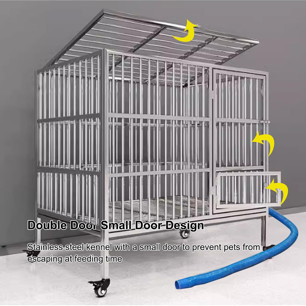 Heavy Duty Indestructible Dog Crate with Lockable Wheels, Double Door, Escape-Proof Dog Crate Kennel with Toilet(125X90X105cm)