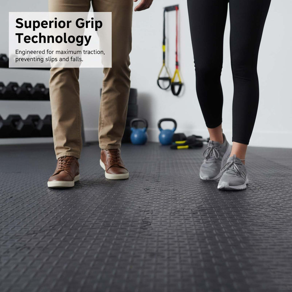 1/8 Inch Thick Large Outdoor Waterproof Rubber Mat with Diamond Plate Design for Home Gym, Dog Crate, Patio, Garage, Balcony