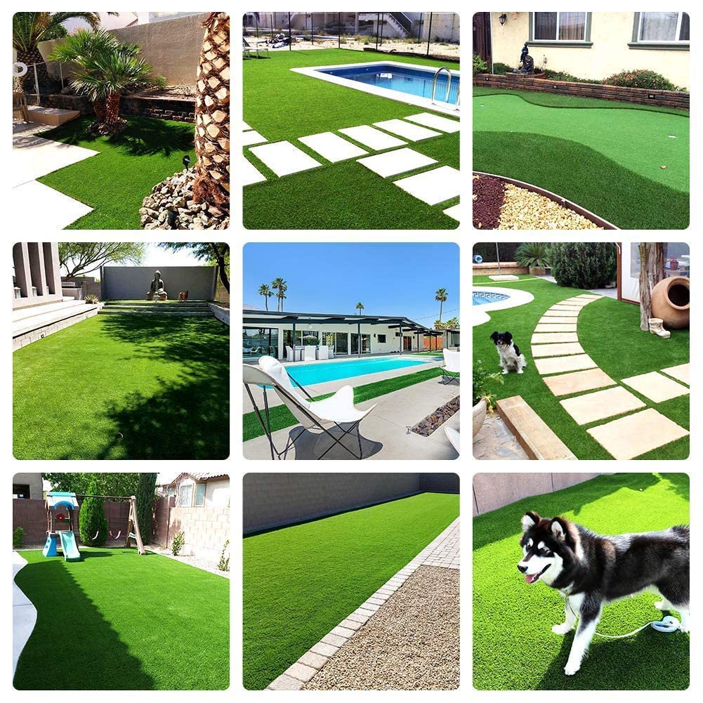 Artificial Synthetic Grass Turf 10FTx55FT(550 Square FT) 0.8" Pile Height Indoor Outdoor Pet Dog Fake Grass Turf with Drainage Holes for Garden Backyard Balcony Patio Landscape Lawn