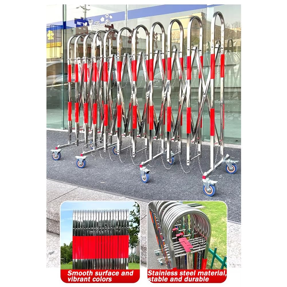 Heavy Duty Expandable Security Gate with Wheels, Stainless Steel Driveway Fence, Folding Mobile Road Safety Traffic Fence, for Outdoor Events, Crowd Control, School Safety(1.3x6m)