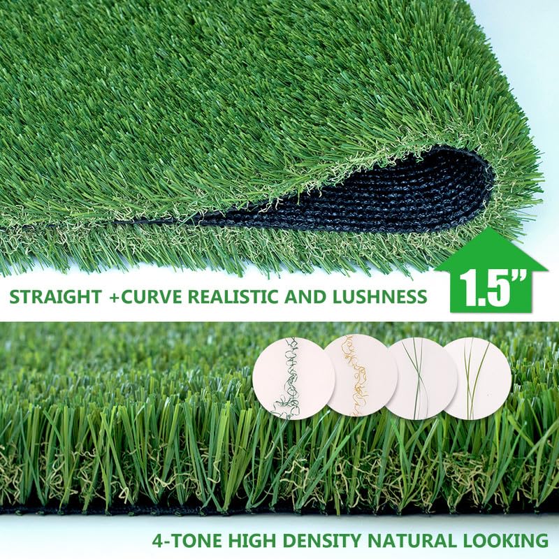 ALTRUISTIC High Density Artificial Grass Turf 5FTX68FT,PU Backing 38mm Pile Height Thick Realistic Synthetic Grass,4-Tone/Soft Indoor Outdoor Fake Faux Grass Rug Mat Lawn Garden Patio Landscape Dog