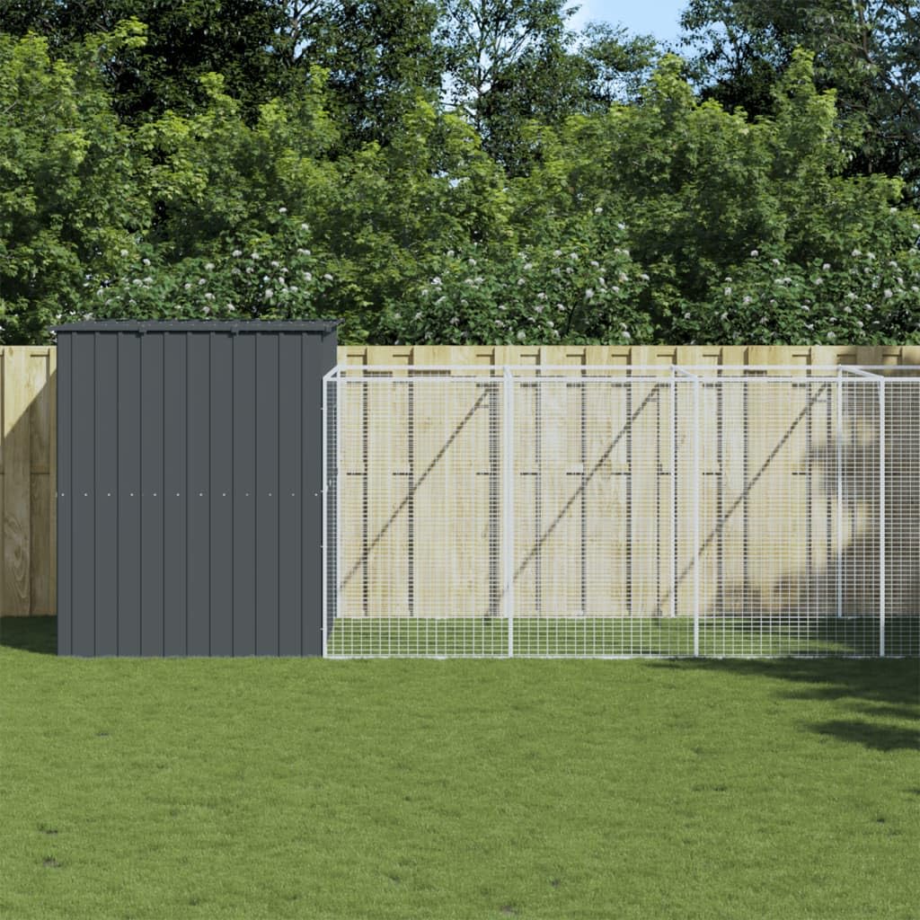 Large Outdoor Dog House, Galvanized Steel Kennel with Lockable Door, Weather-Resistant Pet Enclosure, Heavy Duty Metal Shelter for Medium Breeds, Anthracite