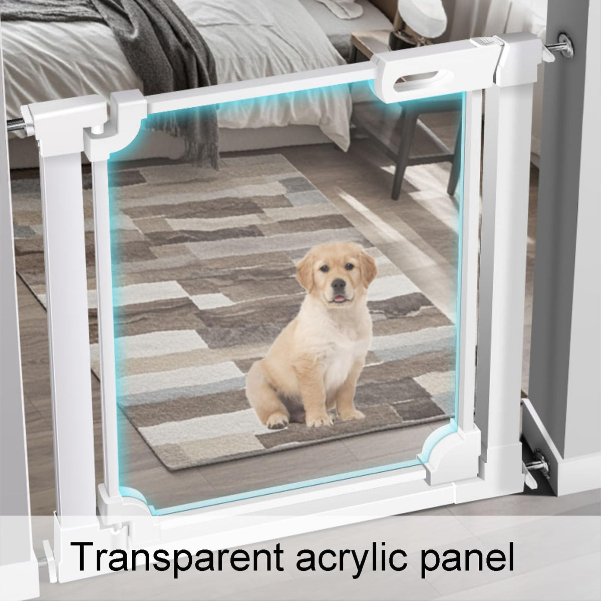 Acrylic Pet Gate for Dogs Clear Safety Gate with Wall Protectors Auto Close Hold Open Guardrail for Stairs Doorways and House Easy Install 85 96.9 x 77cm