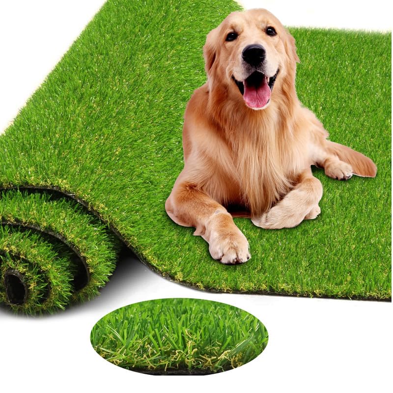 Artificial Grass Turf 8FTX75FT Outdoor Rug 0.8 Inch Fake Grass Rug Realistic Synthetic Turf Mat Drain Holes Artificial Lawn Carpet Pet Dogs Patio Garden Balcony Landscape Green Custom Size
