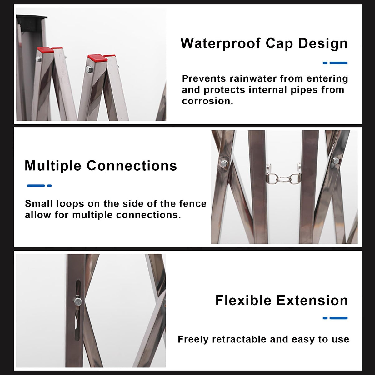 Expandable Stainless Steel Mobile Security Gate on Wheels - 350x120cm Flexible Folding Barrier for Garage, Airport, Road - Industrial Safety Solution