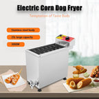 25L Commercial Corn Dog Deep Fryer, Fryer Stainless Steel Korean Cheese Hot Dogs Waffle, with 12 Hooks, Cheese Hot Dogs Sticks Frying Machine, for Restaurant