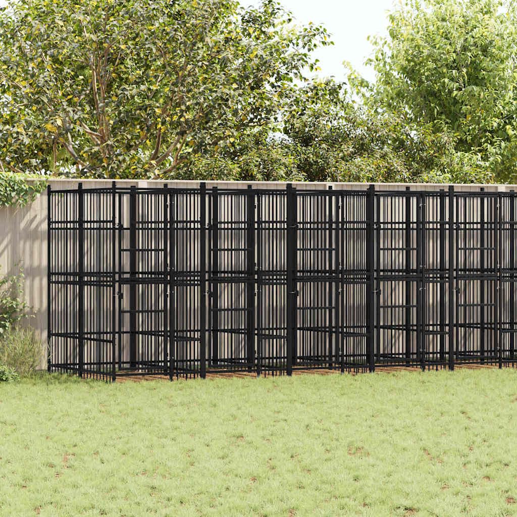 Steel Outdoor Dog Kennel - 39.7 sq ft Enclosure, Lockable Black