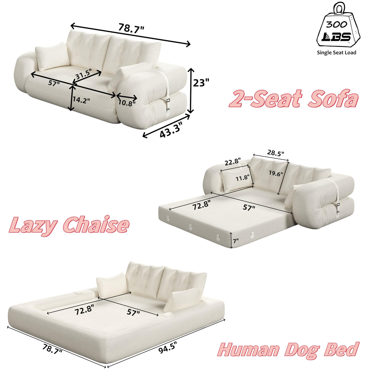 78.7" 3-in-1 Foldable Sofa Bed - Convertible Pet & Human Bed with Non-Slip Base, Foam-Filled T Fabric - Ideal for Large Dogs & Overnight Guests in Living Room or Playroom