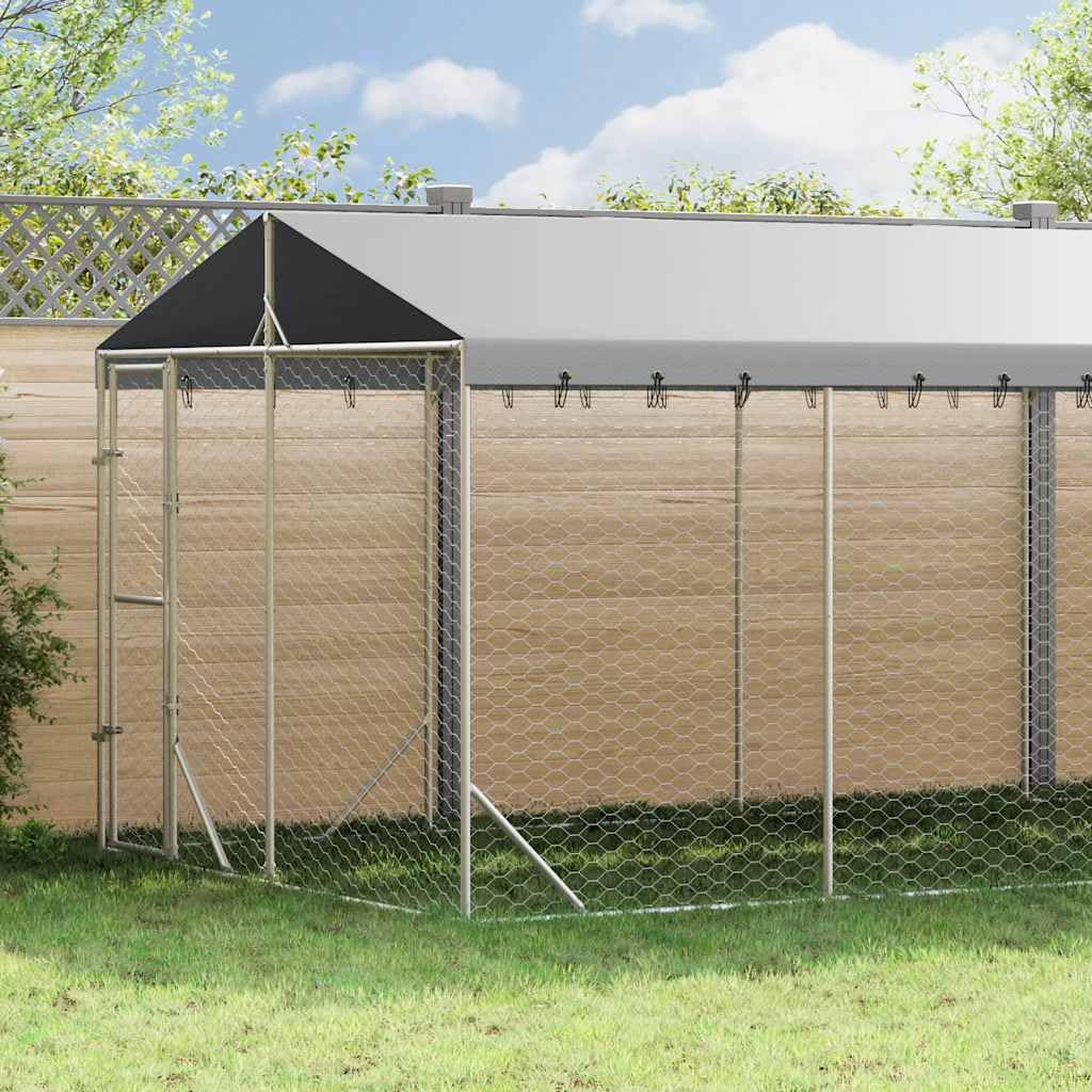 Outdoor Dog Kennel with Roof, 6.6x32.8x8.2ft Galvanized Steel Enclosure for Pets, Large Exercise Playpen for Dogs Chickens Rabbits with Lockable Door