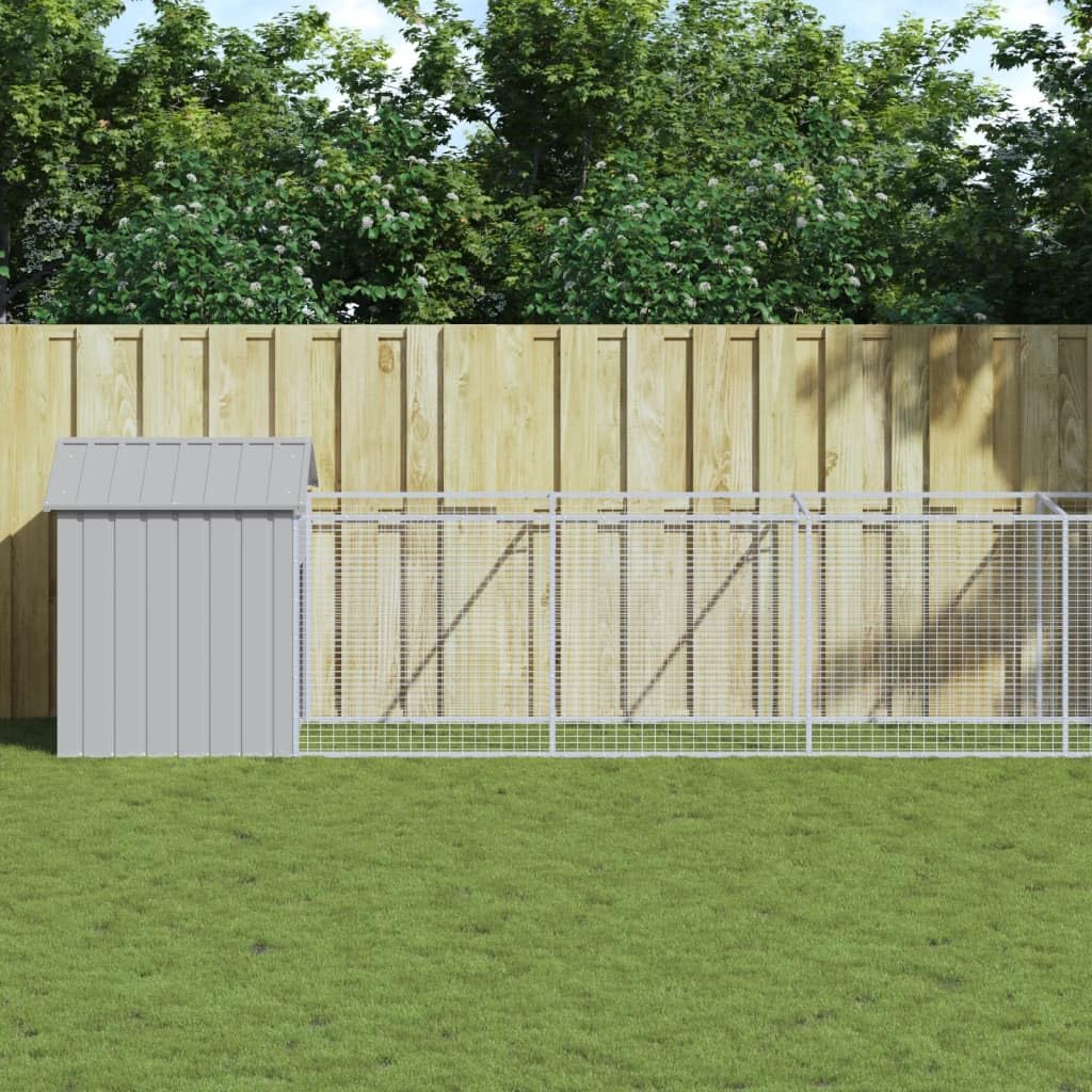 Outdoor Dog House with Extended Run Galvanized Steel Gray