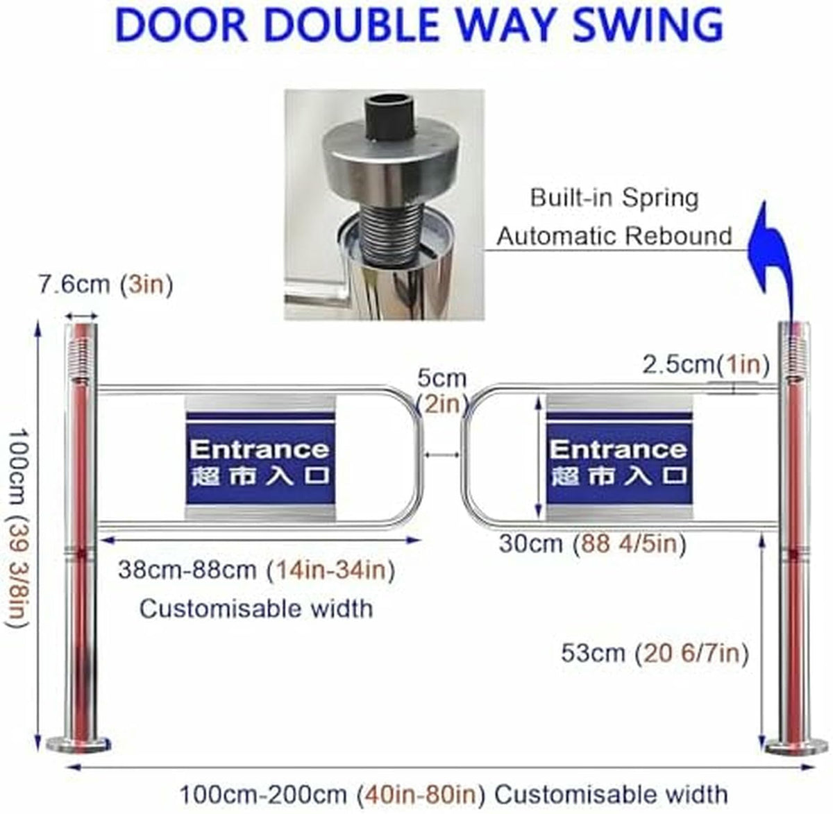 Spring-Loaded Stainless Steel Safety Swing Gate - Automatic Closing One-Way Door for Supermarkets, Libraries, and Scenic Entrances