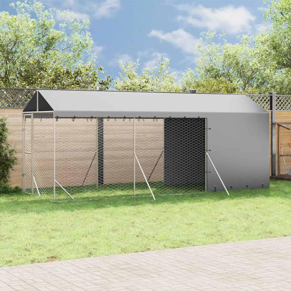 Galvanized Steel Dog Kennel, Outdoor Pet Enclosure 6.6x32.8x8.2
