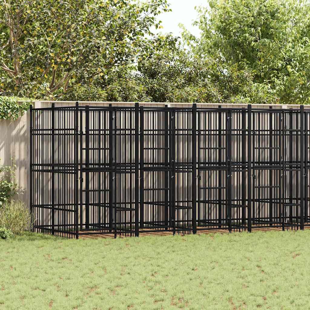 Steel Outdoor Dog Kennel - 39.7 sq ft Enclosure, Lockable Black