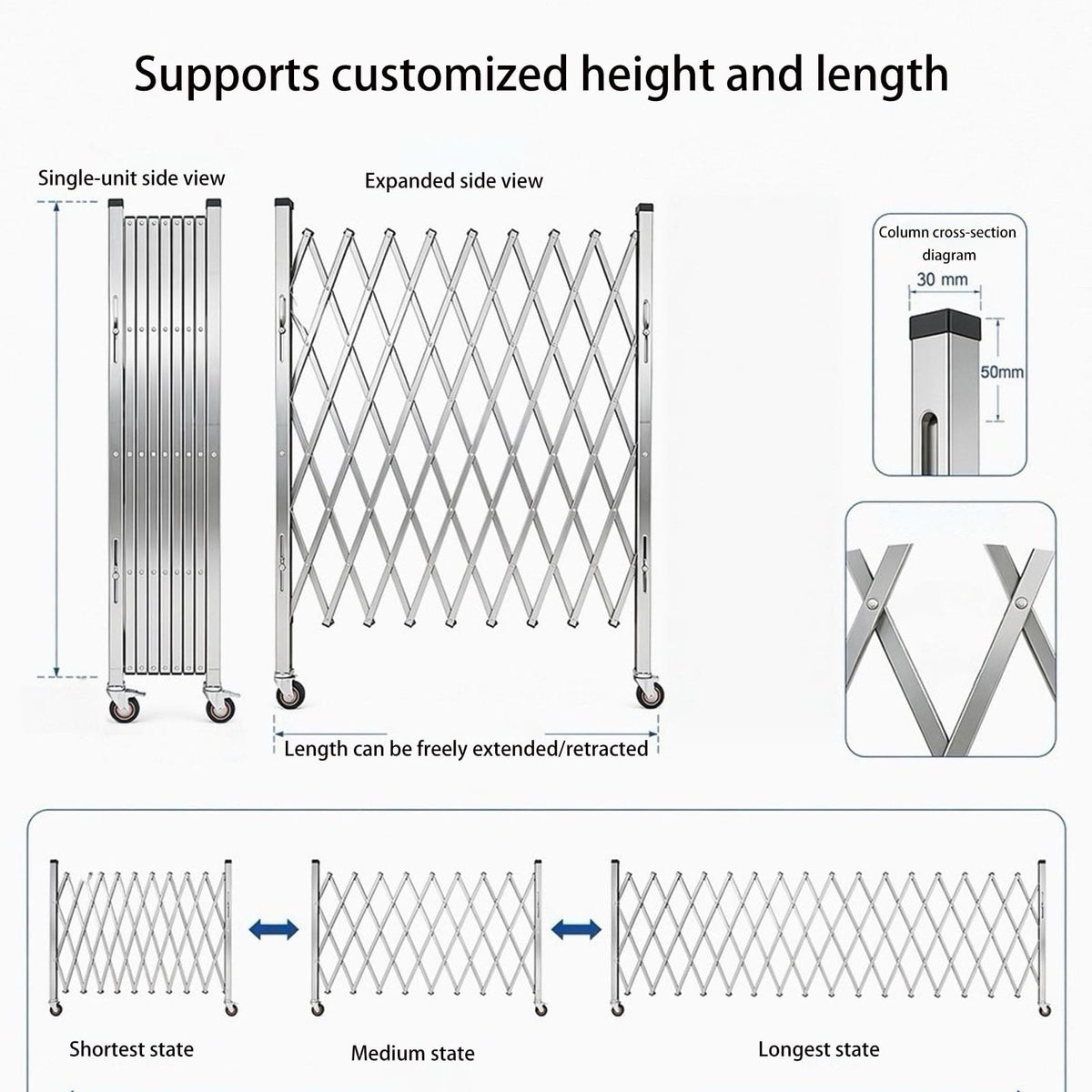 Stainless Steel Accordion Gate, Retractable Double-Opening Barrier