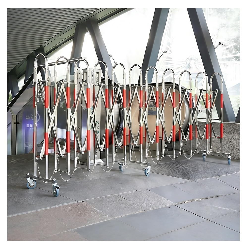Heavy Duty Expandable Security Gate with Wheels, Stainless Steel Driveway Fence, Folding Mobile Road Safety Traffic Fence, for Outdoor Events, Crowd Control, School Safety(1.3x6m)