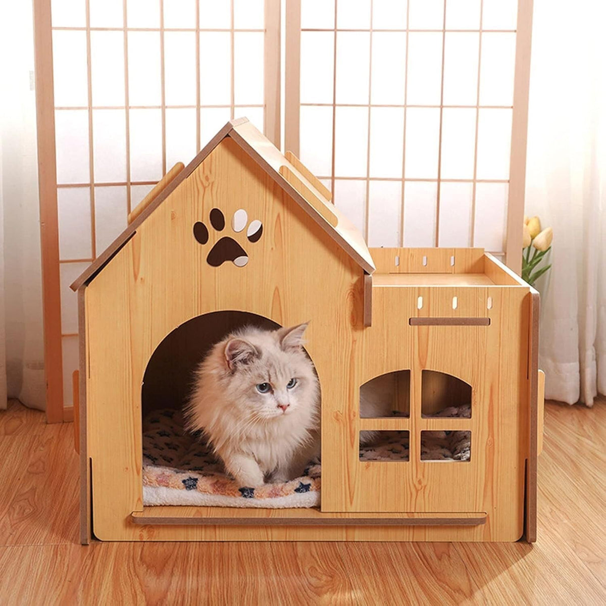 Pet House Outdoor Wooden Pet House Outdoor Pet Kennel House Type Cottage Four Seasons Pet Kennel Pet Supplies，Without Door