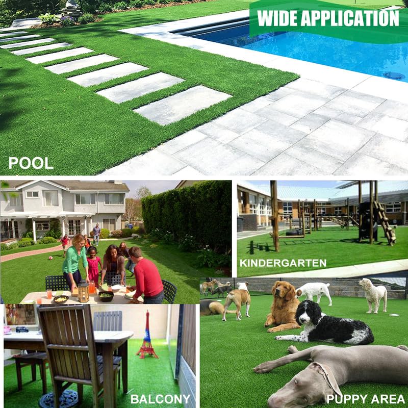 Artificial Grass Turf 8FTX75FT Outdoor Rug 0.8 Inch Fake Grass Rug Realistic Synthetic Turf Mat Drain Holes Artificial Lawn Carpet Pet Dogs Patio Garden Balcony Landscape Green Custom Size
