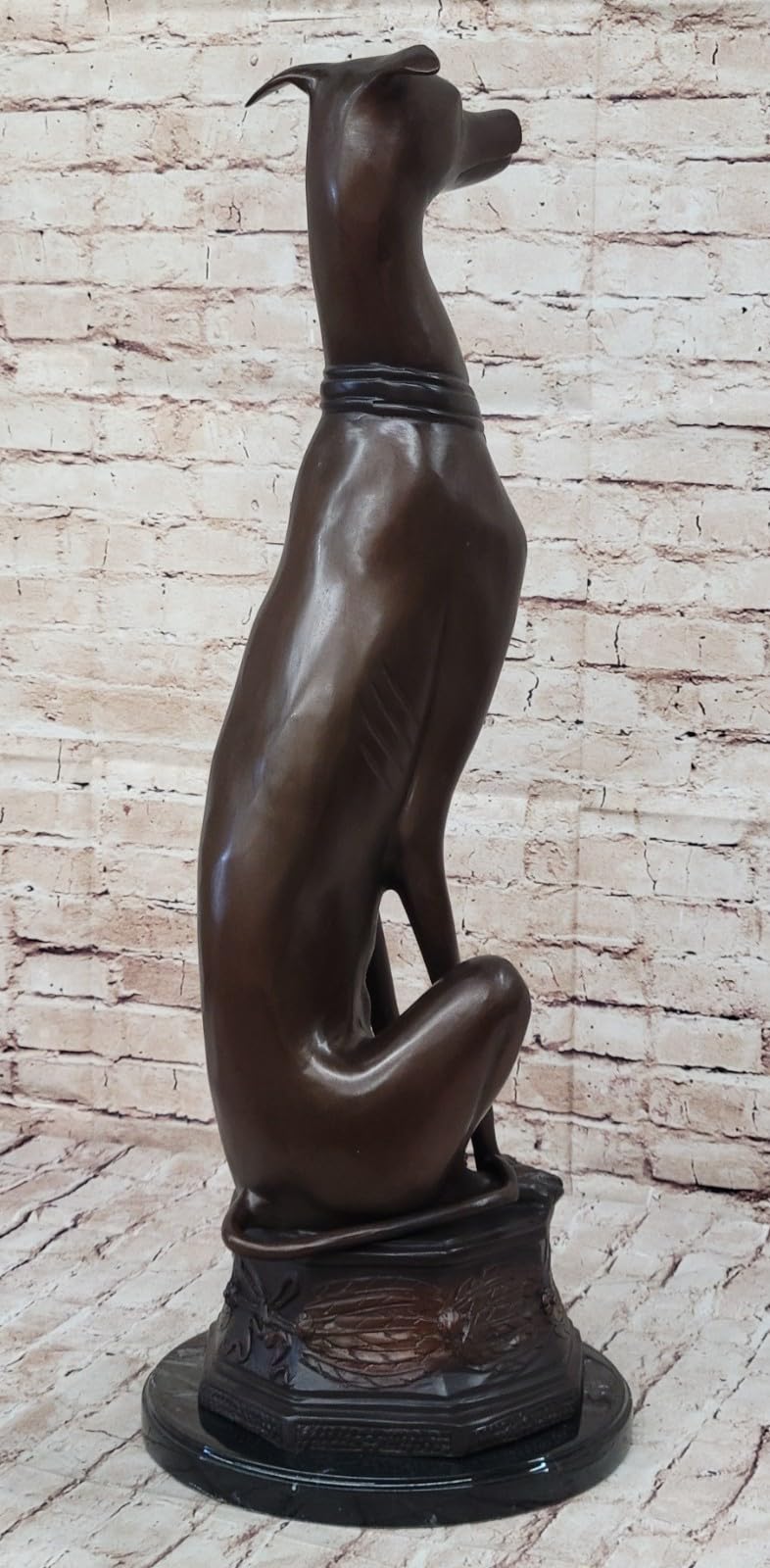 Art Deco Life Size Sitting Greyhound Dog Bronze Sculpture Marble Base Statue Artwork Sale By Think Bronze