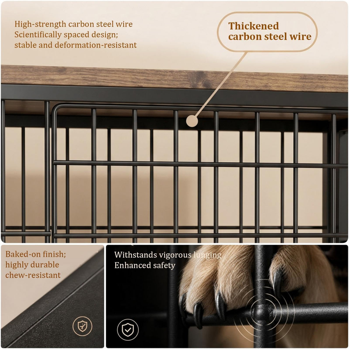 Heavy Duty Dog Crate Furniture for Large and Medium Dogs, Brown Wooden Indoor Dog Kennel with Wheels & Double-Doors, Decorative Dog Kennel End Table