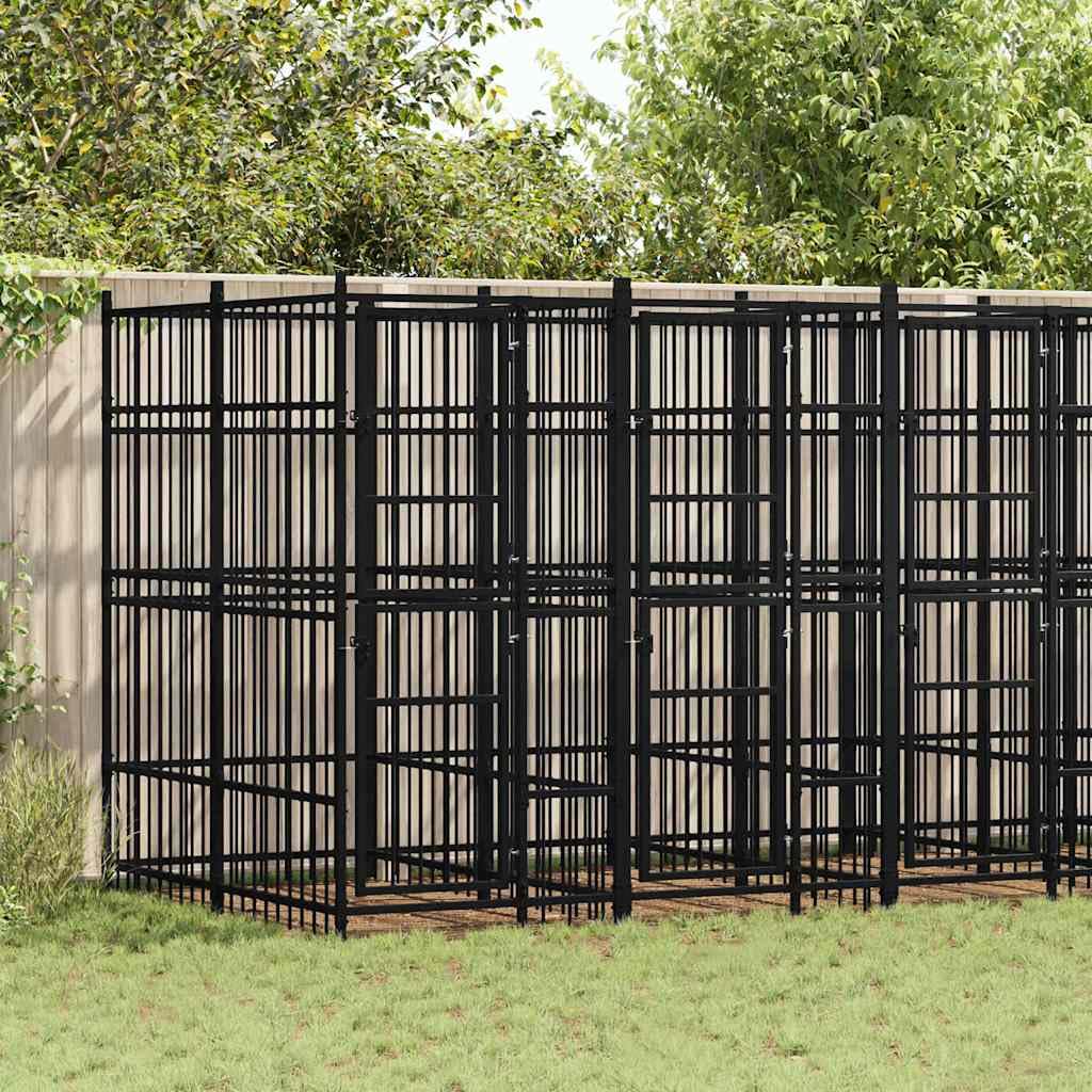 Steel Outdoor Dog Kennel - 39.7 sq ft Enclosure, Lockable Black