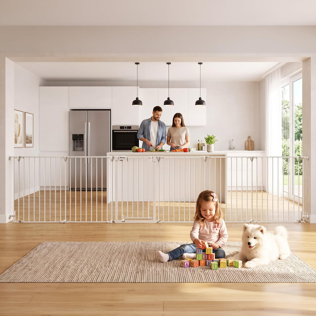 199" Extra Wide Baby Gate, Play Yard Child Safety Gate, Dog Gates with Auto-Close Door, Double Locking System for The House Doorways, Fireplace, Kitchen, 8-Panels, 30" Tall
