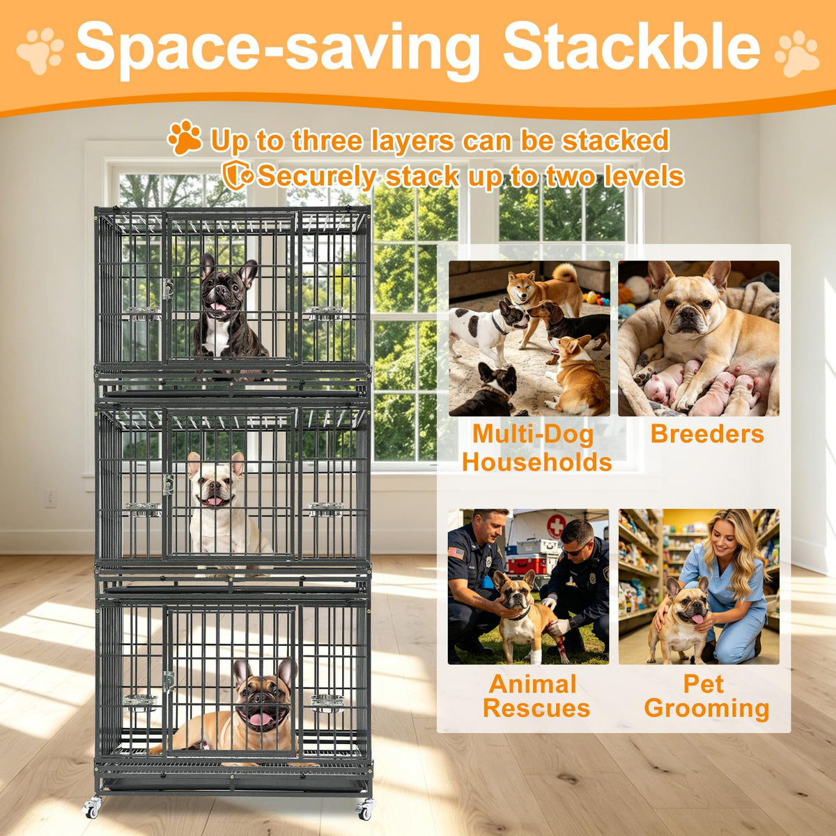 Homey Pet 3 Pack Three Tier 37" Heavy Duty Stackable Dog Crate with Wheels