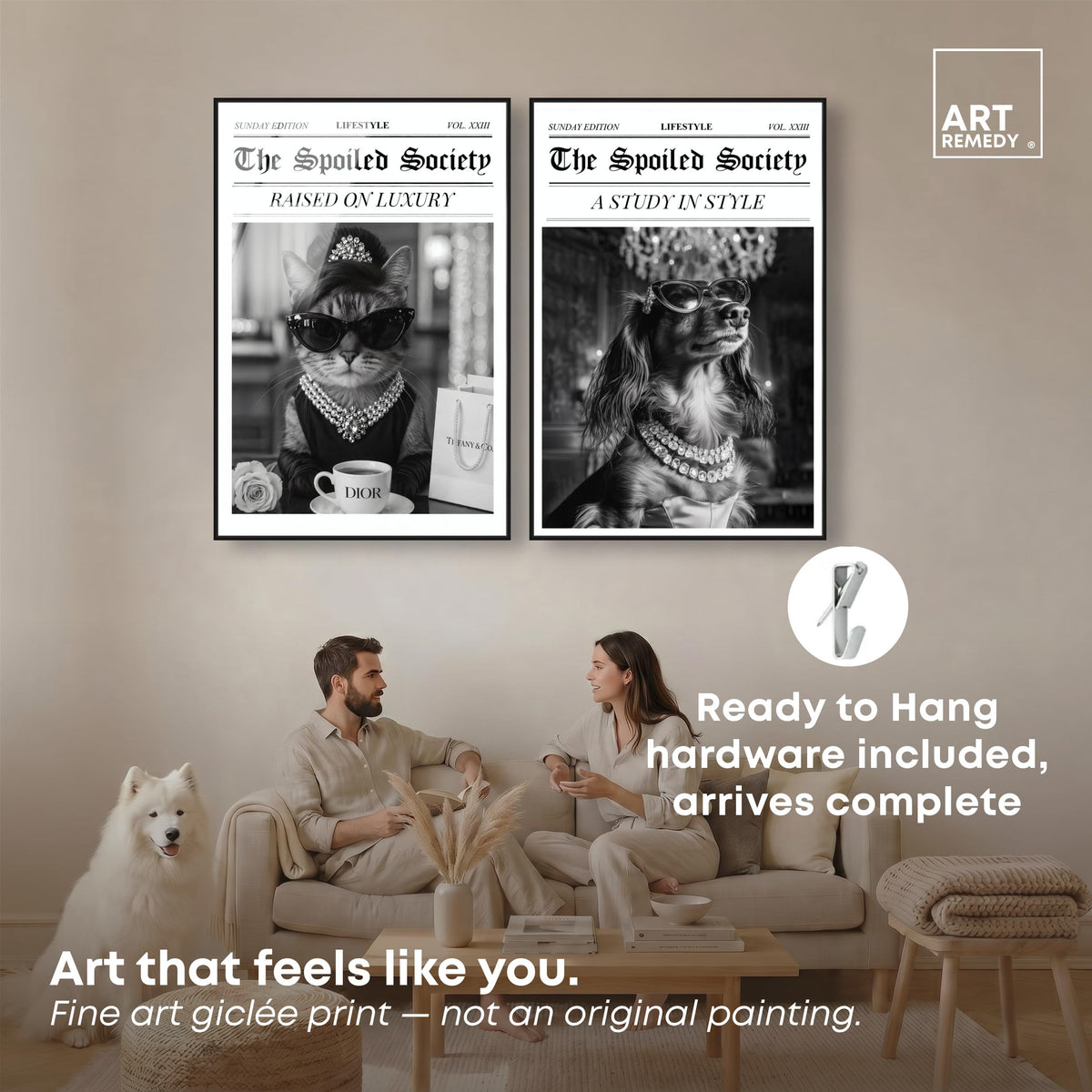 Art Remedy Dog Glam Cover Framed Acrylic Print Fashion Wall Art, Black Frame, 30 x 45, Set of 2