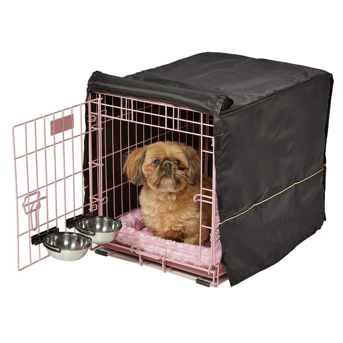 MidWest Homes for Pets Double Door iCrate Starter Kit, 42-inch Dog Crate Bundle for Large Dogs, Includes Cage, Pet Bed, 2 Bowls and Privacy Cover