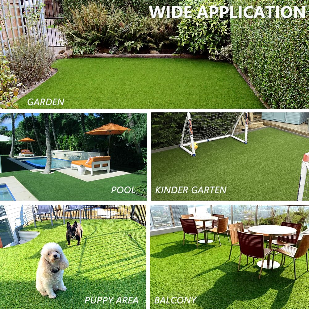 Artificial Synthetic Grass Turf 10FTx42FT(420 Square FT) 0.8" Pile Height Indoor Outdoor Pet Dog Fake Grass Turf with Drainage Holes for Garden Backyard Balcony Patio Landscape Lawn