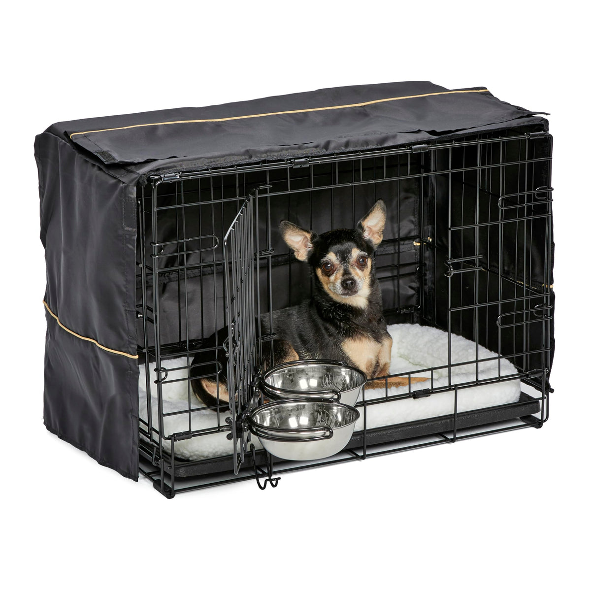 MidWest Homes for Pets Double Door iCrate Starter Kit, 42-inch Dog Crate Bundle for Large Dogs, Includes Cage, Pet Bed, 2 Bowls and Privacy Cover