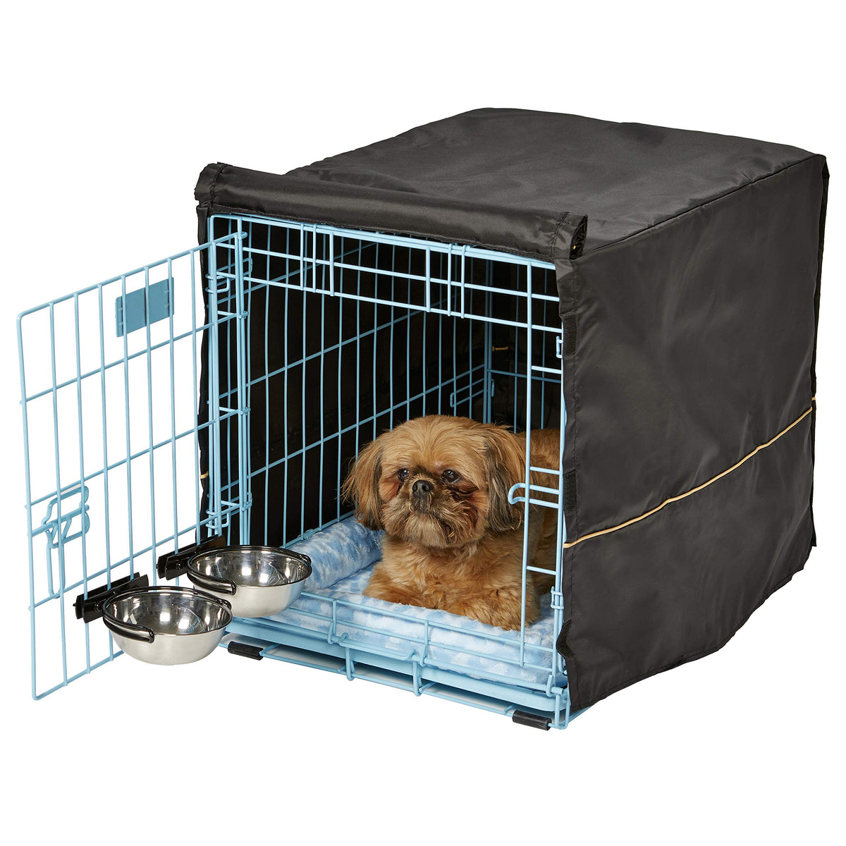 MidWest Homes for Pets Double Door iCrate Starter Kit, 42-inch Dog Crate Bundle for Large Dogs, Includes Cage, Pet Bed, 2 Bowls and Privacy Cover