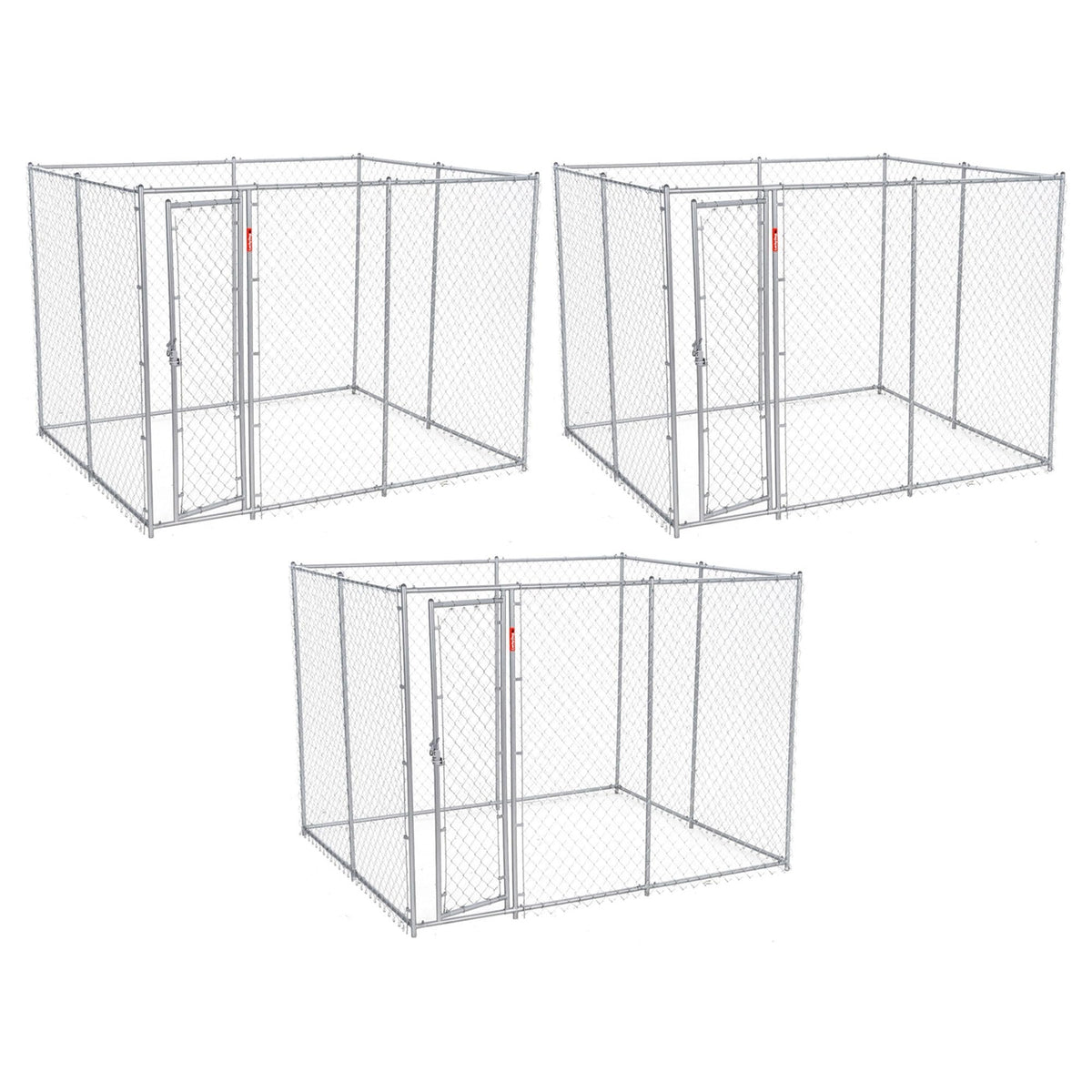 Lucky Dog 2-in-1 Galvanized Chain Link Dog Kennel, Silver, 6 Ft, 3-Pack