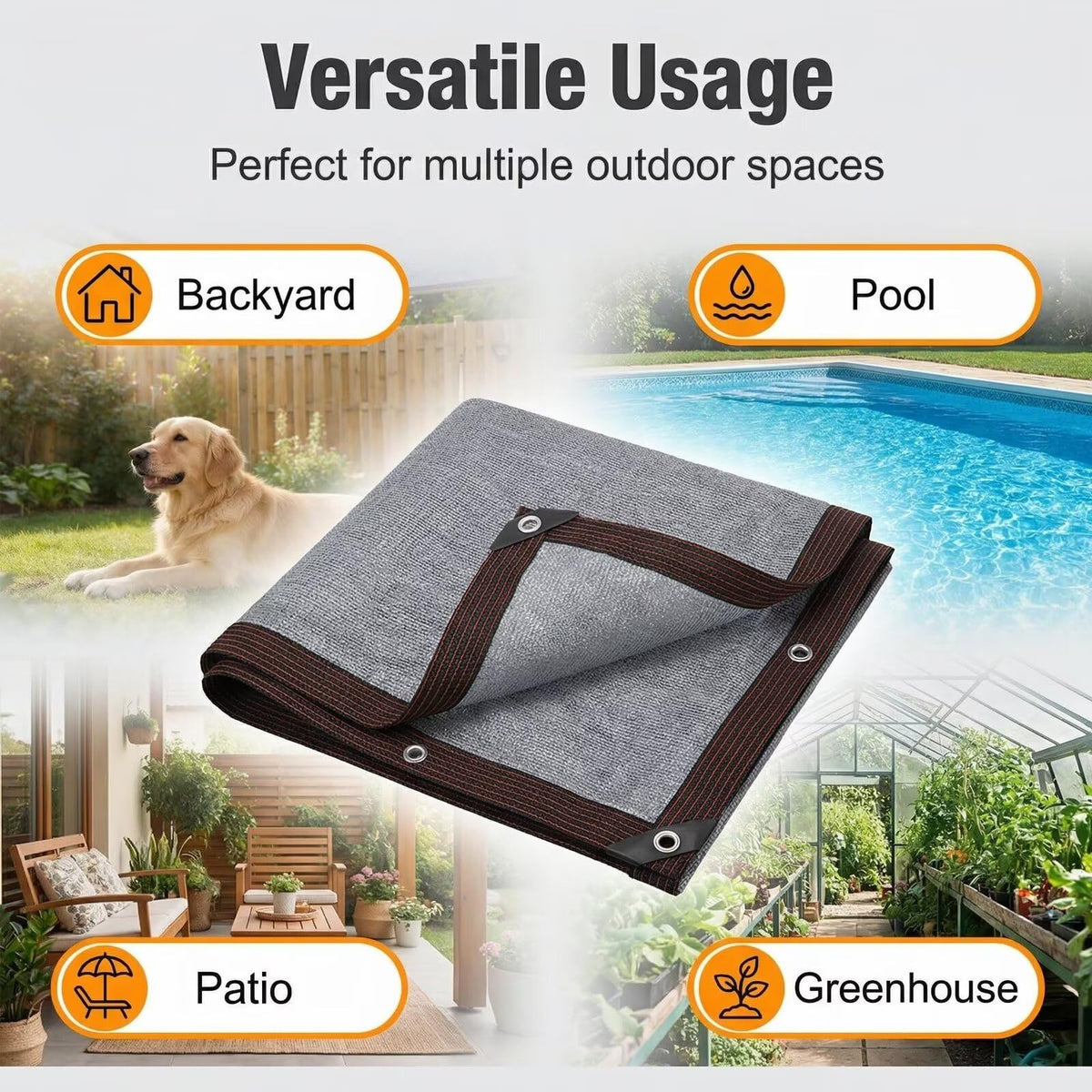 90% Shading Rate 49x56 FT Gray Shade Cloth,UV Resistant Durable Mesh Tarp with Grommets&Reinforced Edges, Shade Net Using for Plants Cover, Greenhouse, Dog Kennel, Patio, Chicken House