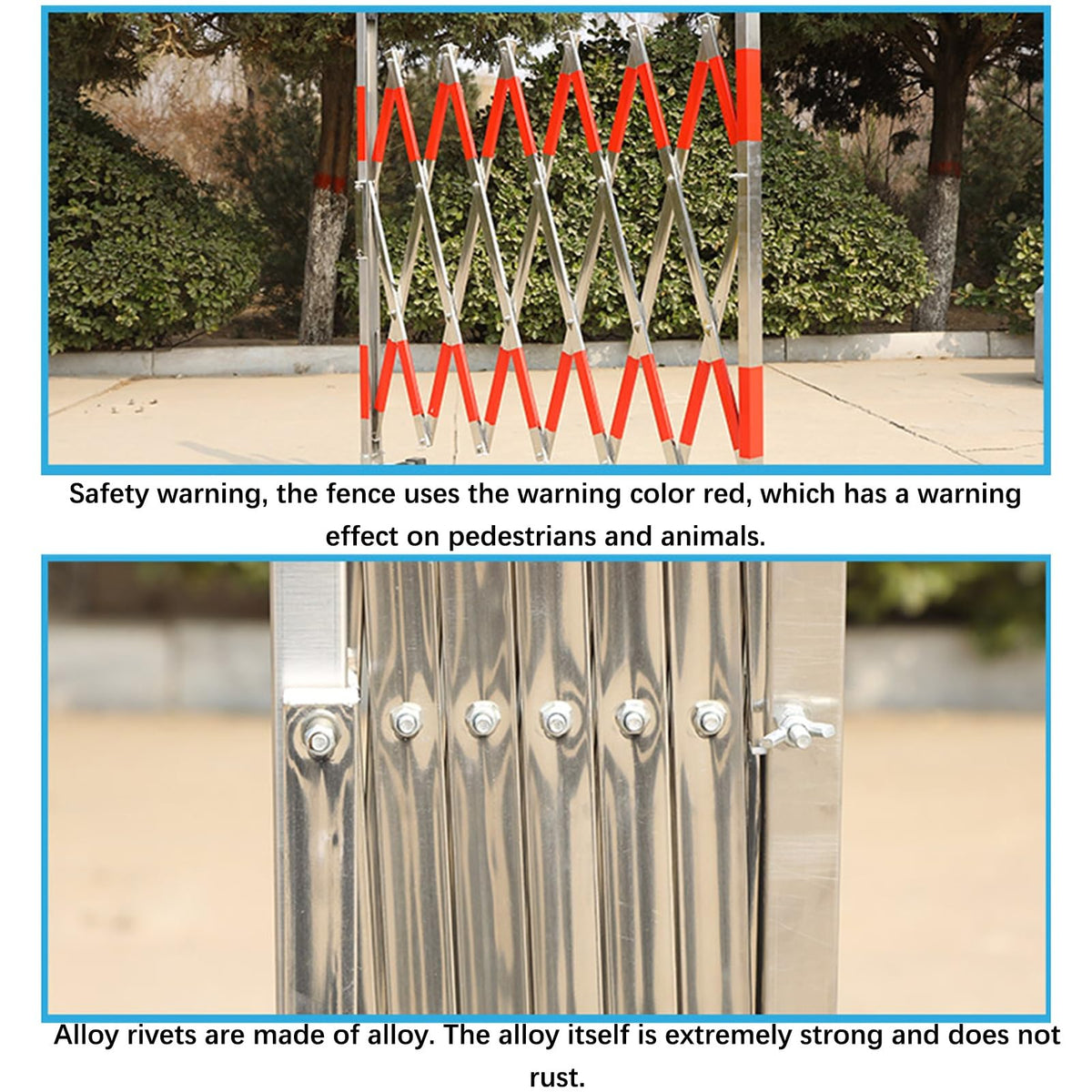 Expandable Metal Barricade Mobile Safety Barrier Gate Flexible Portable School Farmland Driveway Garage Door Road Closed Barricade Retractable Pedestrian，47.25x275.6in