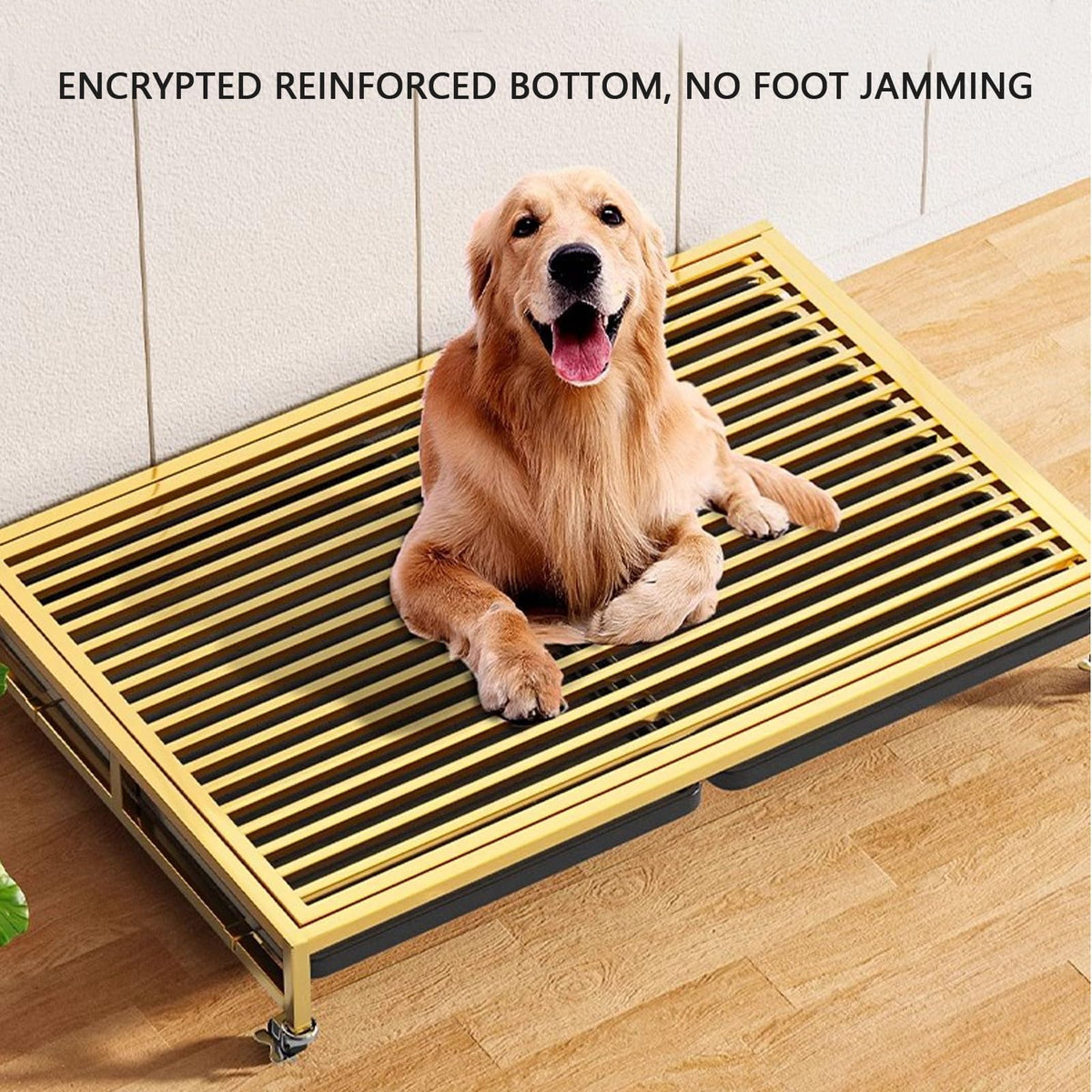 Heavy Du Gold Dog Crate with Removable Tray & Lockable Wheels - Indoor Kennel for Small/Mum/Lar Dogs - Double Door Ca (37.4 x 25.6 x 33.5in)