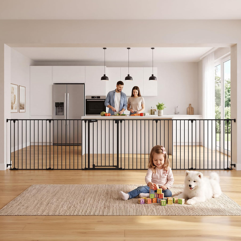 199" Extra Wide Baby Gate, Play Yard Child Safety Gate, Dog Gates with Auto-Close Door, Double Locking System for The House Doorways, Fireplace, Kitchen, 8-Panels, 30" Tall