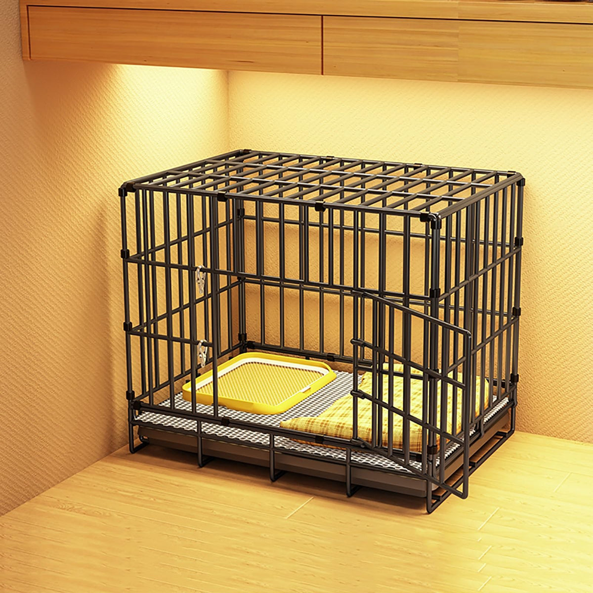 Puppy Crate, pet Playpen, Small Dog cage Indoor, Puppy Kennel, Foldable Home Pet Crate with Tray, Stable and Non-Wobble, Indoor Kennel for Small/Medium/Large Dogs(Black,50 * 33 * 40cm)