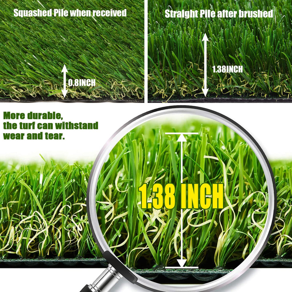 Artificial Grass Synthetic Thick Fake Grass Rug 8 FT x 47 FT, FREADEM Dog Artificial Turf Grass Mat with Drainage, for Outdoor Lawn, Garden, Patio, Landscape, Balcony, Pet Mat, 1.38" Pile Height