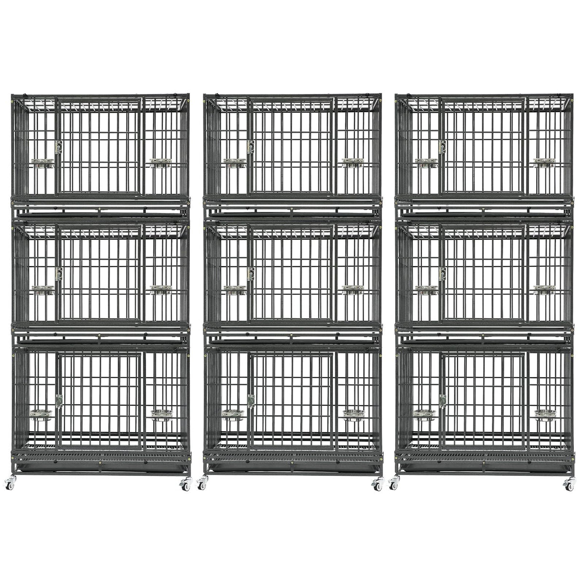 Homey Pet 3 Pack Three Tier 37" Heavy Duty Stackable Dog Crate with Wheels