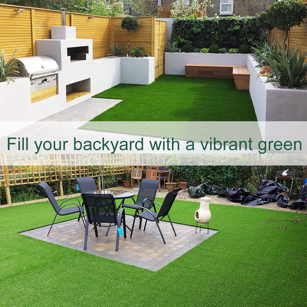 18mm Green Artificial Grass, Fake Faux Grass Turf Mat 15X30ft,Indoor Outdoor Garden Dogs Pet Synthetic Grass Carpet Doormat, Rubber Backed with Drainage Holes