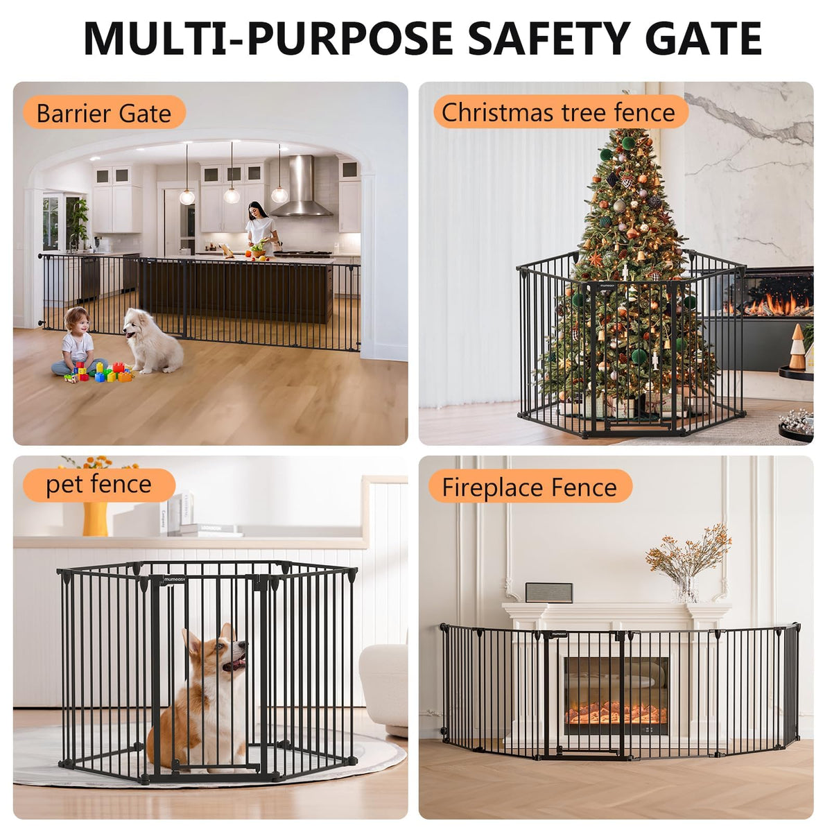 199" Extra Wide Baby Gate, Play Yard Child Safety Gate, Dog Gates with Auto-Close Door, Double Locking System for The House Doorways, Fireplace, Kitchen, 8-Panels, 30" Tall