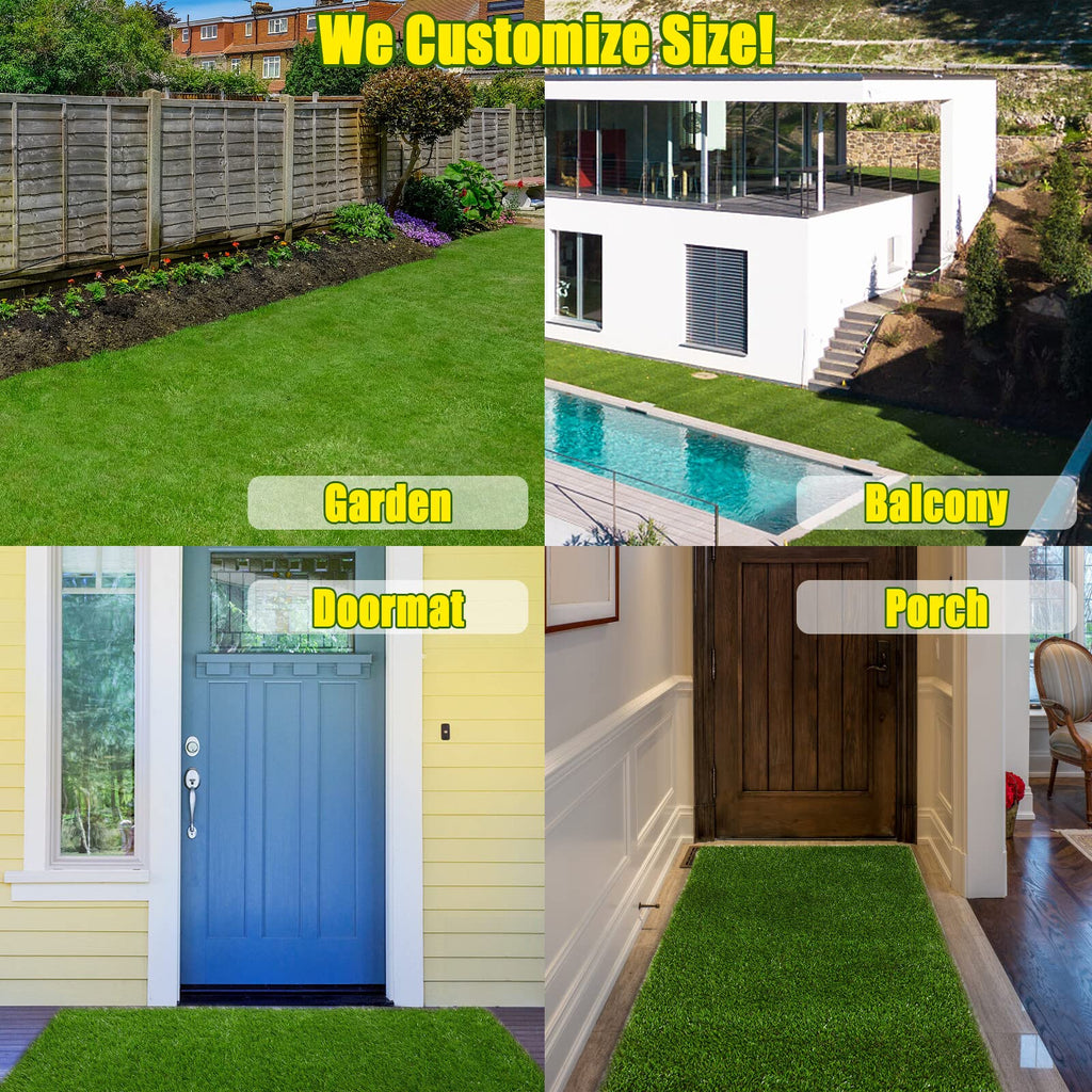 Artificial Grass Synthetic Thick Fake Grass Rug 8 FT x 47 FT, FREADEM Dog Artificial Turf Grass Mat with Drainage, for Outdoor Lawn, Garden, Patio, Landscape, Balcony, Pet Mat, 1.38" Pile Height