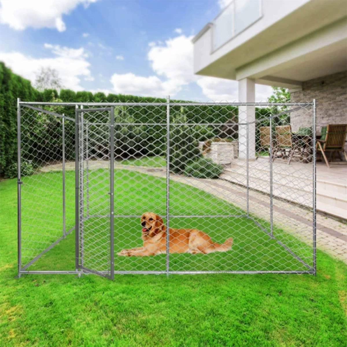 Lucky Dog 2-in-1 Galvanized Chain Link Dog Kennel, Silver, 6 Ft, 3-Pack