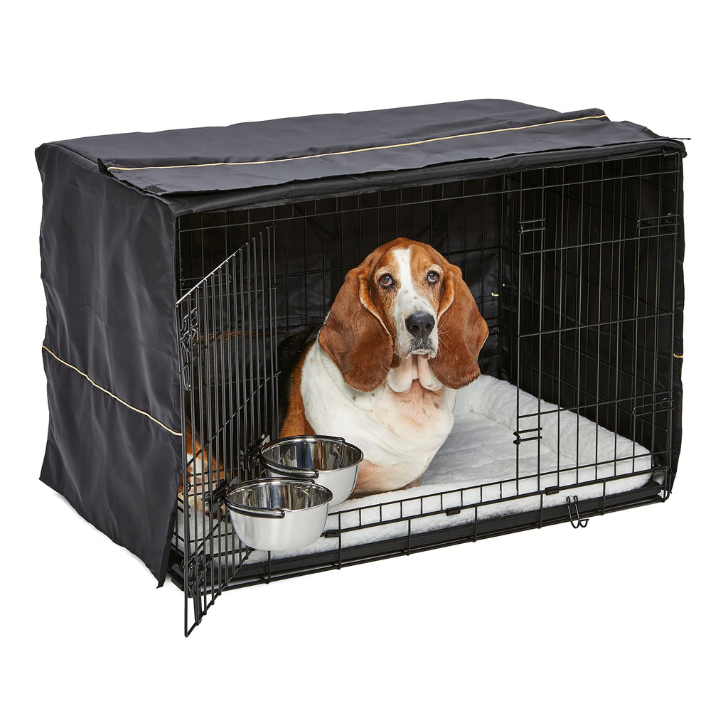 MidWest Homes for Pets Double Door iCrate Starter Kit, 42-inch Dog Crate Bundle for Large Dogs, Includes Cage, Pet Bed, 2 Bowls and Privacy Cover